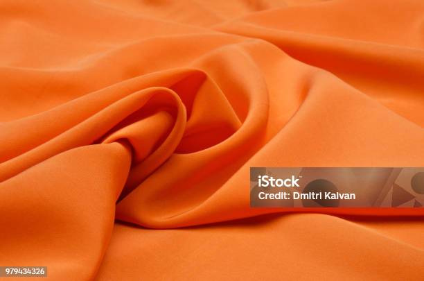 Silk Fabrics Of Crepe De Chine Orange Stock Photo - Download Image Now - Textile, Canvas Fabric, Crêpe de Chine