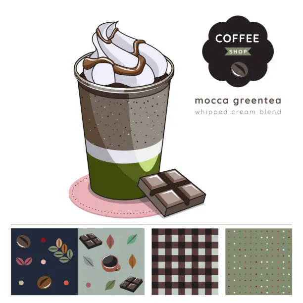 Vector illustration of mocca greentea whipped cream blend vector illustration