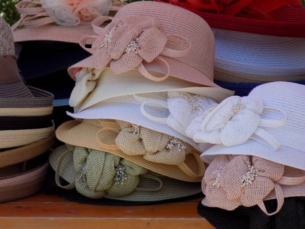 istock Cute colorful hats on the market stall 979447170