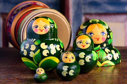 Set of russian matryoshka dolls on a table