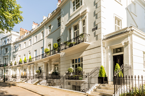London. May 2018. A view of the affluent and expensive homes in Knightsbridge in London
