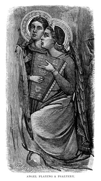Angel playing a psaltery Angel playing a psaltery - Scanned 1884 Engraving psaltery stock illustrations