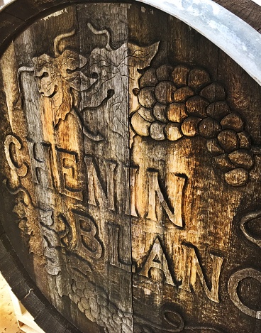 ornate wooden cask of Chenin Blanc wine in Temecula