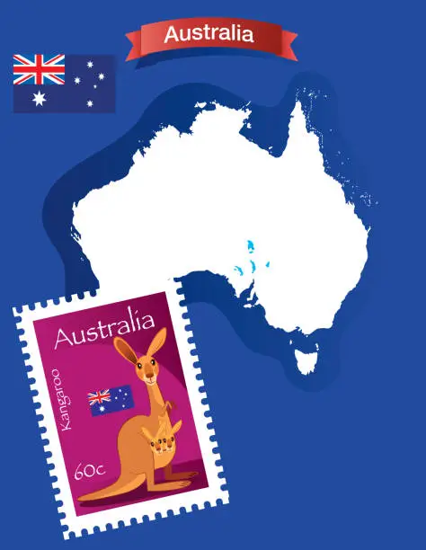 Vector illustration of Kangaroo Stamp and Australia