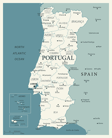 Map of Portugal - Vintage Vector illustration