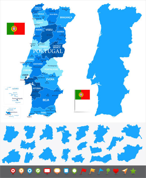 ilustrações de stock, clip art, desenhos animados e ícones de map of portugal - infographic vector - almada