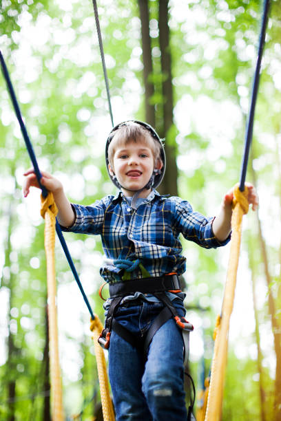 istock The little boy climbing in the rope park 979513036