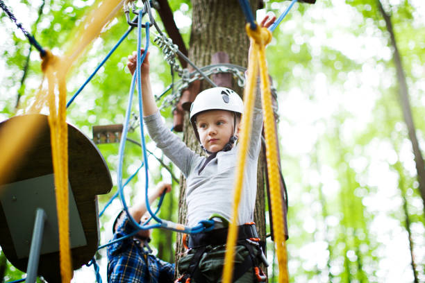 istock The little boy climbing in the rope park 979517808