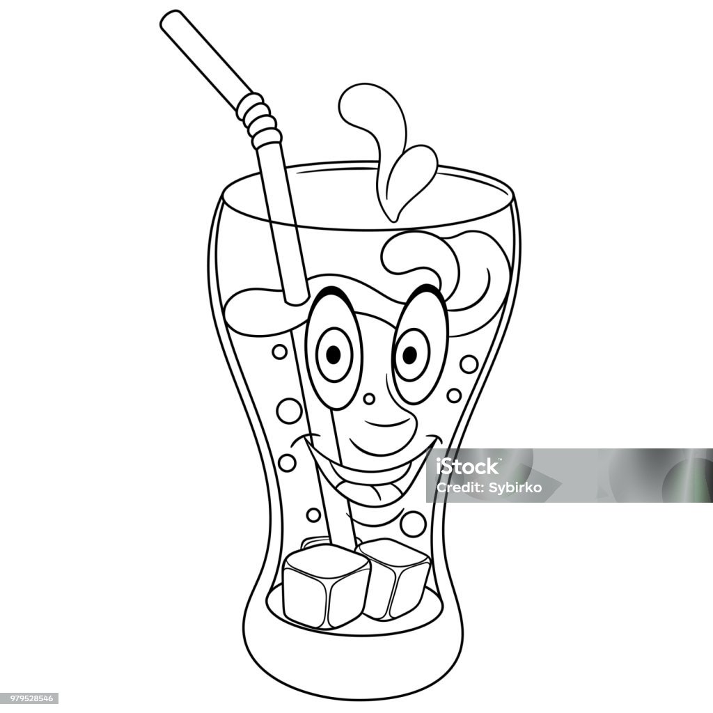 Fresh cola cup drink Coloring page of cola cup. Coloring book design for kids. Cartoon stock vector