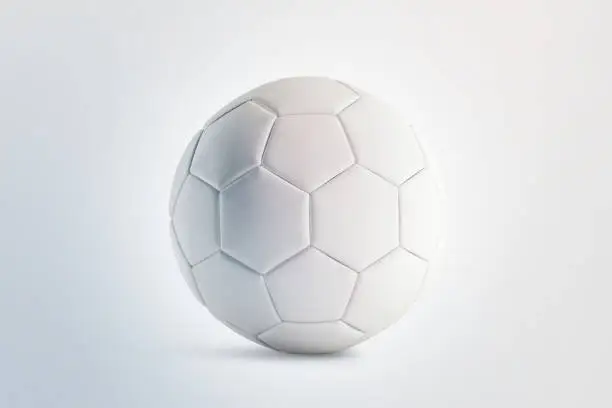 Blank white soccer ball mock up, front view, 3d rendering. Empty football sphere mockup, isolated. Clear sport bal for playing on the clean field template