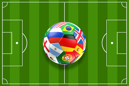 soccer ball with flag and others 3d rendering