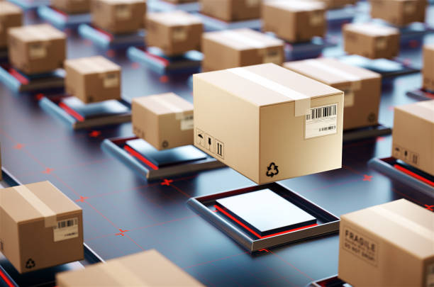 istock Packages are transported in high-tech Settings,online shopping,Concept of automatic logistics management. 979549472