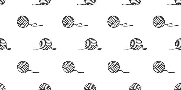 przędza bez szwu wzór kulki wektorowe przędzy igły tła tapety izolowane - yarn ball stock illustrations