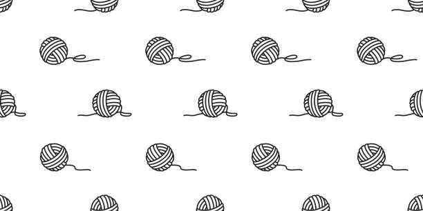 пряжа бесшовные узор вектор шары пряжи вязание иглы фон обои изолированы - yarn ball stock illustrations