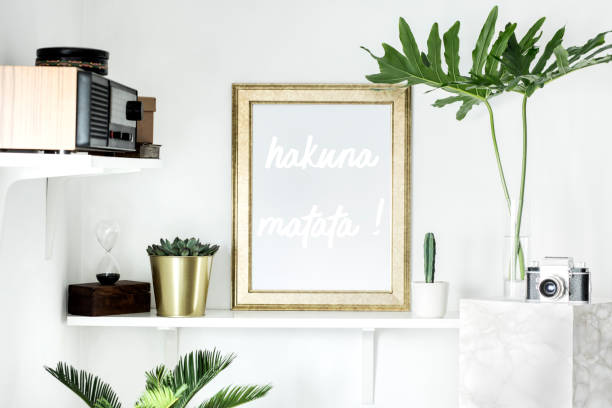istock The modern interior with concept shelfs and mock up frame. 979566198