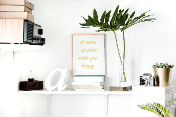 istock The modern interior with concept shelfs and mock up frame. 979566234