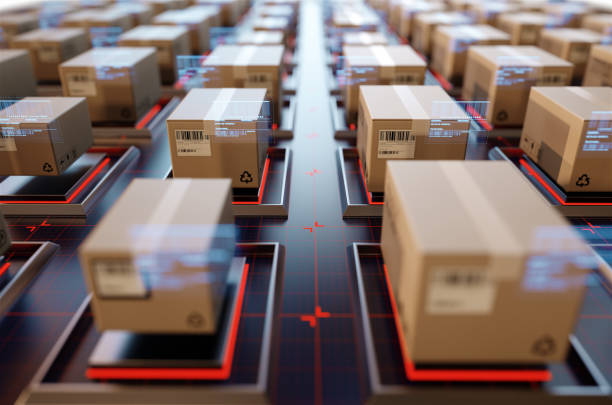 istock Packages are transported in high-tech Settings,online shopping,Concept of automatic logistics management. 979570756