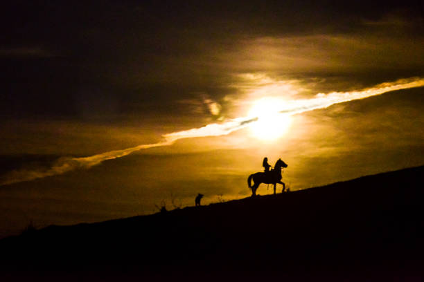 istock Cowgirl riding at supermoon rising 979585952