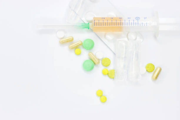 istock Medical preparations close-up on a white background. Background for ads. 979592250
