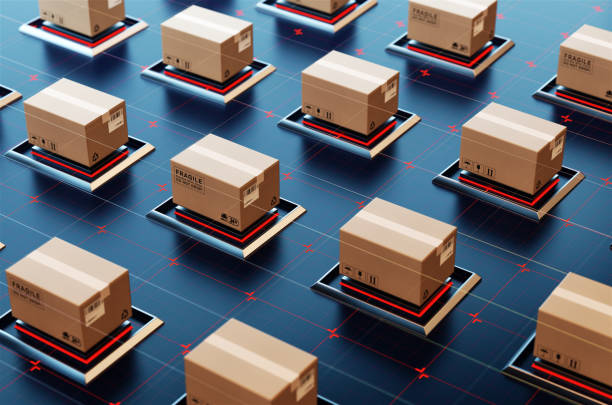 istock Packages are transported in high-tech Settings,online shopping,Concept of automatic logistics management. 979596768