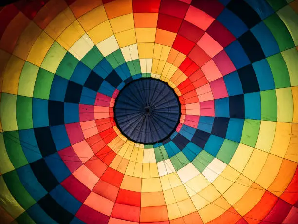 Abstract background, view inside colorful hot air balloon