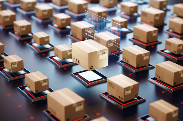 istock Packages are transported in high-tech Settings,online shopping,Concept of automatic logistics management. 979603186