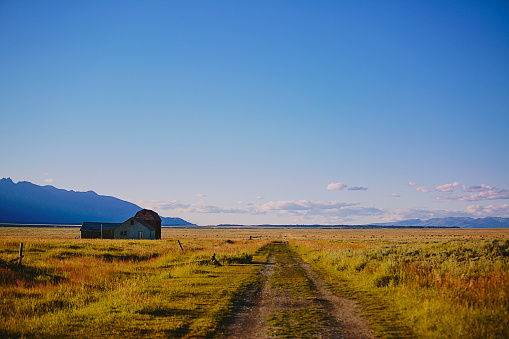 Big blue sky over the open plains of Wyoming, just outside of the Grand Teton National Park