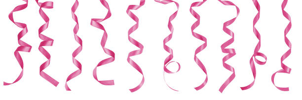 istock Pink satin ribbon scroll set isolated on white background with clipping path for Christmas and wedding card design decoration element 979620136