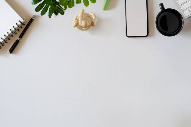 istock Office desk and supplies, Top view and copy space. 979631358
