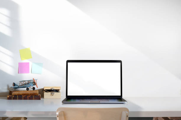 istock Loft workplace with laptop and vintage books. Workspace and copy space. 979631374
