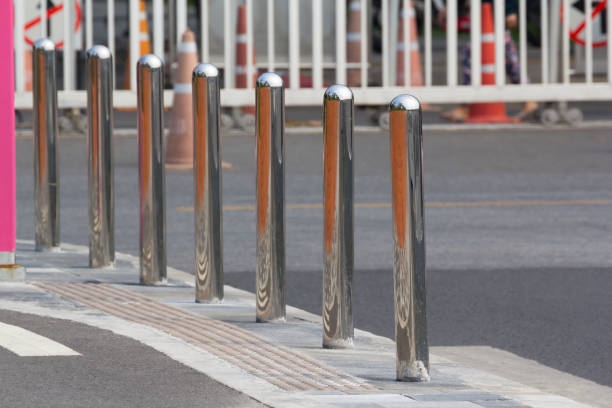 istock stainless steel bollards at the corner 979647818