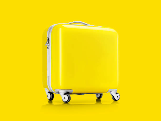 valise plastique jaune ou bagages pour voyageur - airplane travel commercial airplane isolated photos et images de collection