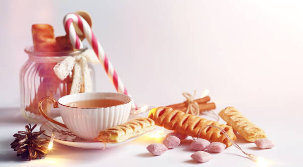 istock Tea with pastries for breakfast. Sweets and pastries with nuts f 979657470