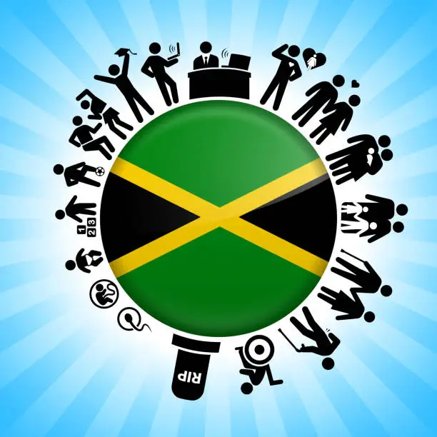 Vector illustration of Jamaican Flag on Human Life Cycle Background