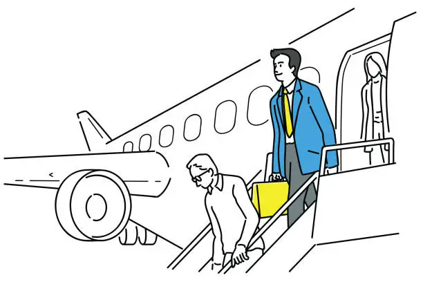 Vector illustration of Stepping down from airplane