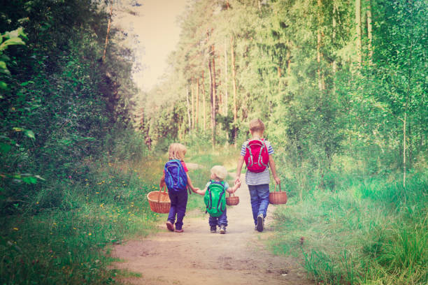 istock little boy and girls going to forest 979670906