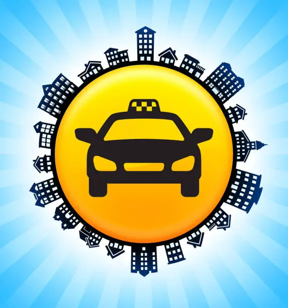 Vector illustration of Taxi Sign on Rural Cityscape Skyline Background