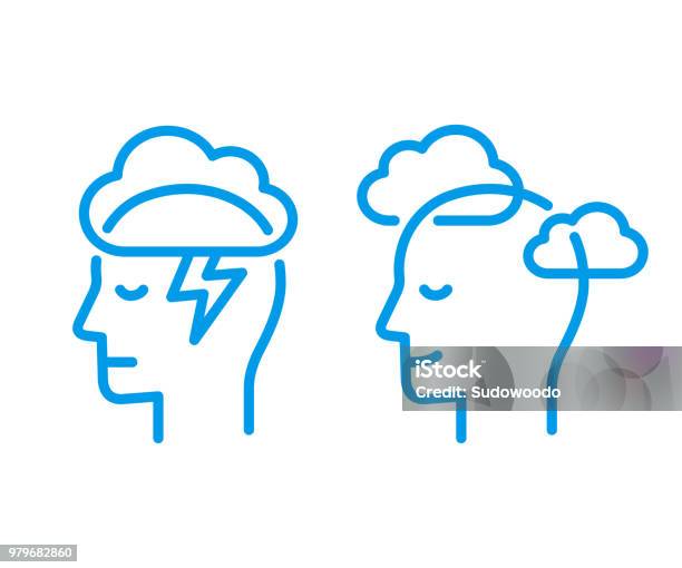 Head Icon With Cloud Stock Illustration - Download Image Now - Icon Symbol, Tranquility, Emotional Stress