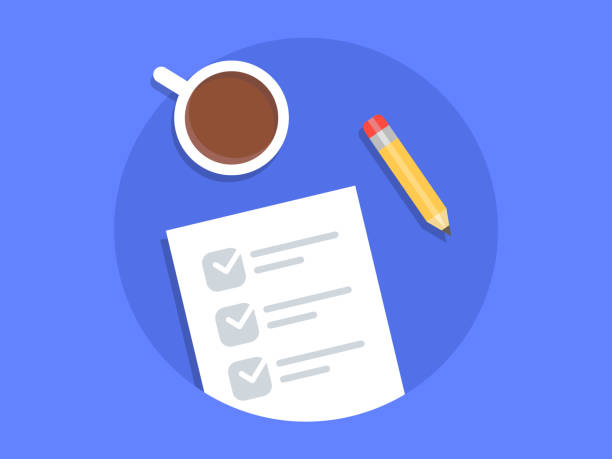 チェック リスト ペンとコーヒーのベクトル アイコン - success check mark checklist questionnaire点のイラスト素材／クリップアート素材／マンガ素材／アイコン素材