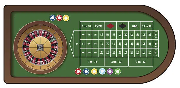 Vector illustration of Roulette game table with chips