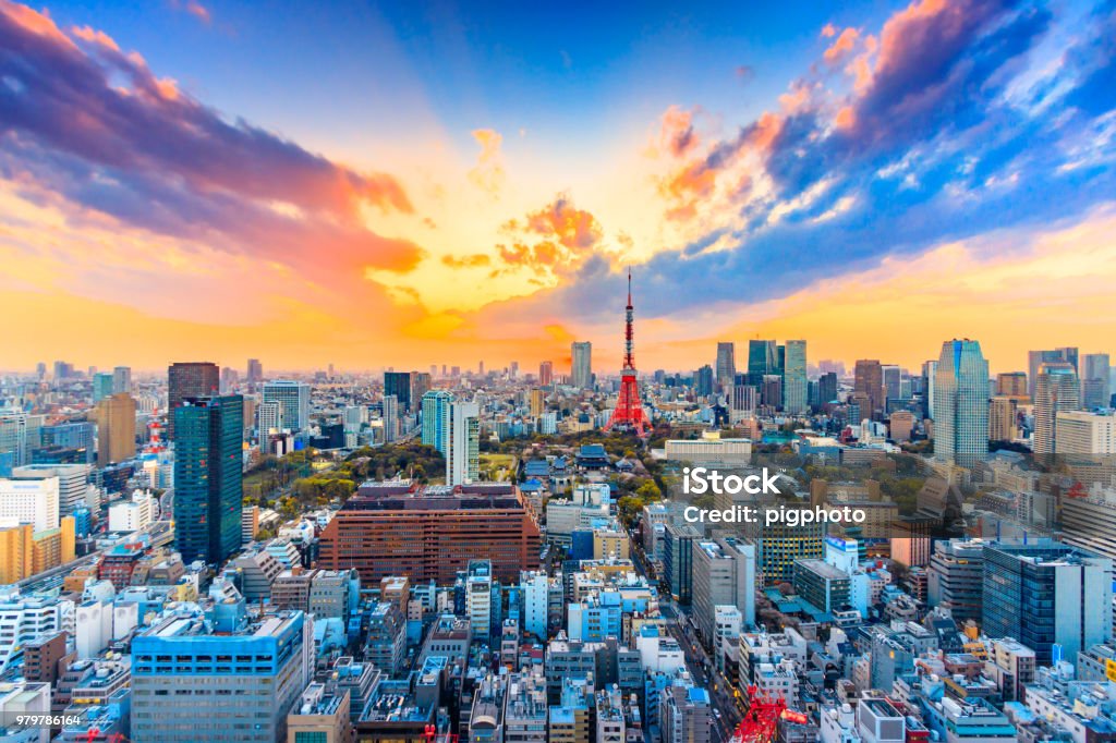Cityscapes Tokyo, Japan skyline with the Tokyo Tower Tokyo - Japan Stock Photo