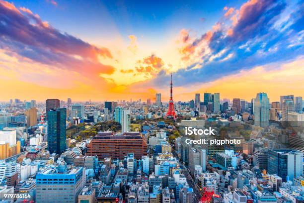 Cityscapes Tokyo Japan Skyline With The Tokyo Tower Stock Photo - Download Image Now
