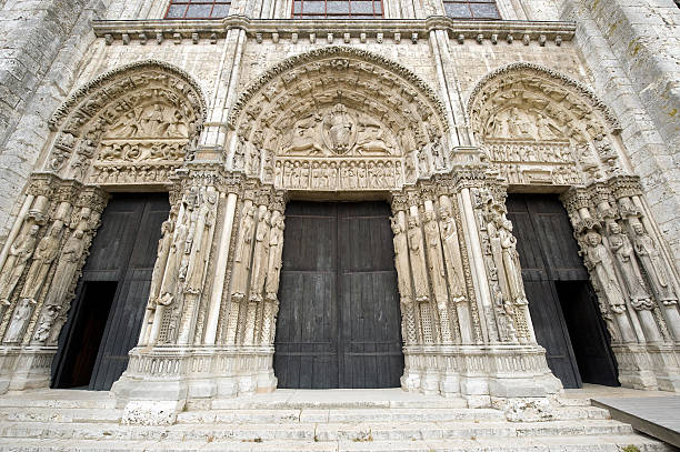 Chartres (France) - Cathedral exterior Chartres (Eure-et-Loir, Centre, France) - Portals of the cathedral in gothic style. Unesco World Heritage Site. chartres cathedral stock pictures, royalty-free photos & images