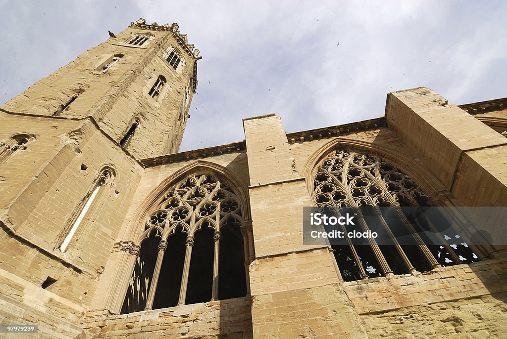 Lerida (Catalonia, Spain) - Gothic cathedral from below Lerida (Lleida), Catalunya, Spain - The cathedral in gothic style, with its belfry, from below Ancient Stock Photo