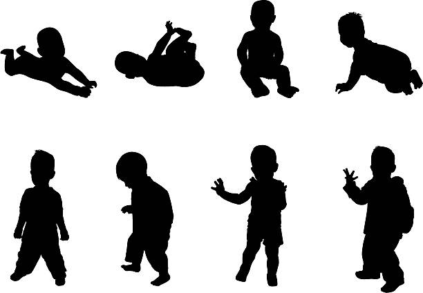 ilustraciones, imágenes clip art, dibujos animados e iconos de stock de siluetas de los niños - silhouette back lit little boys child