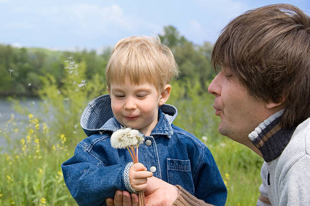 istock little boy and his father play with dandelions 97979438