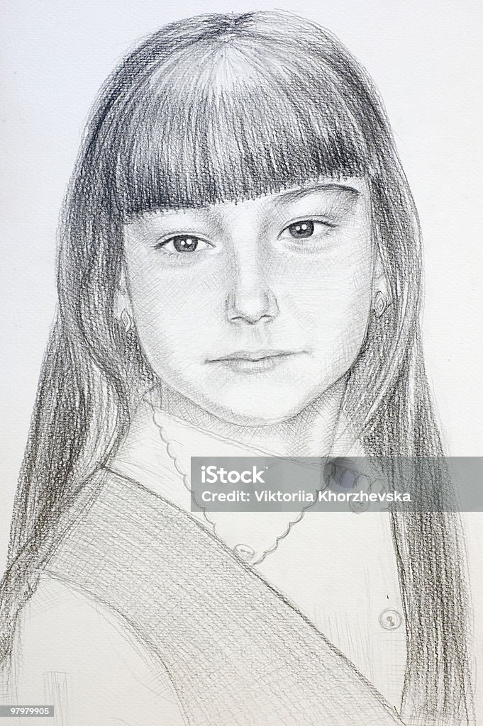 Dibujados a mano pequeña niña en edad escolar - Foto de stock de Alegre libre de derechos