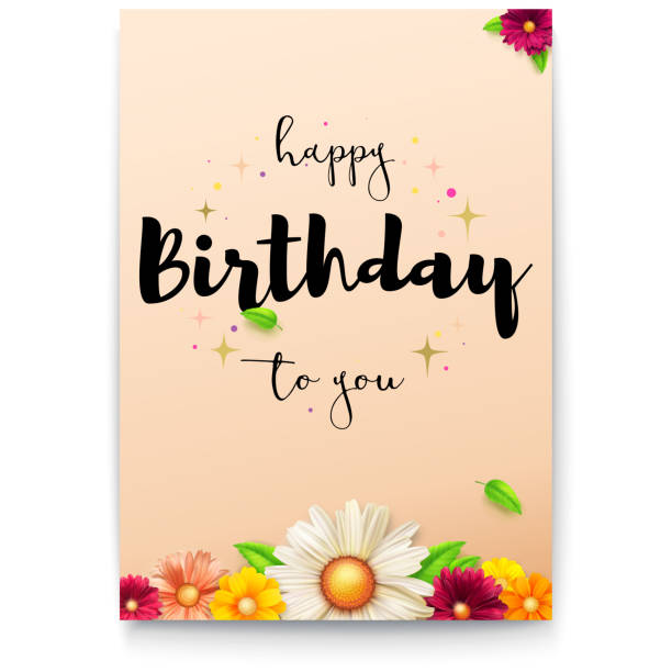 istock Happy birthday floral lettering design. Birthday background with spring, summer flowers. Decorative style of calligraphy with daisies. Hand drawn typographic vector design of text 3D illustration 979829302