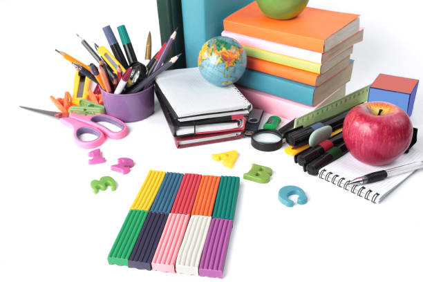 istock Apple, plasticine and school supplies isolated on white background 979838030