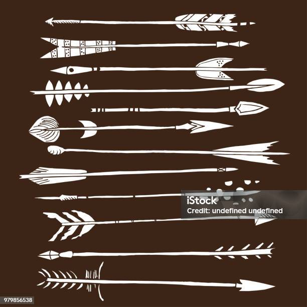 Monochrome Tribal Set With Arrows Hand Drawn Ethnic Collection With Arrows For Design Rustic Decorative Arrows Hippie And Boho Style Vector Illustration Stock Illustration - Download Image Now